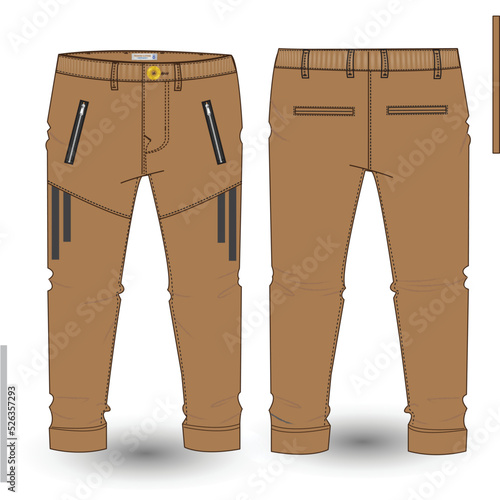 Denim Pant fashion flat sketch template Design. Men's Trousers Technical Fashion Illustration.  Denim pant Mockup Front and Back View Design