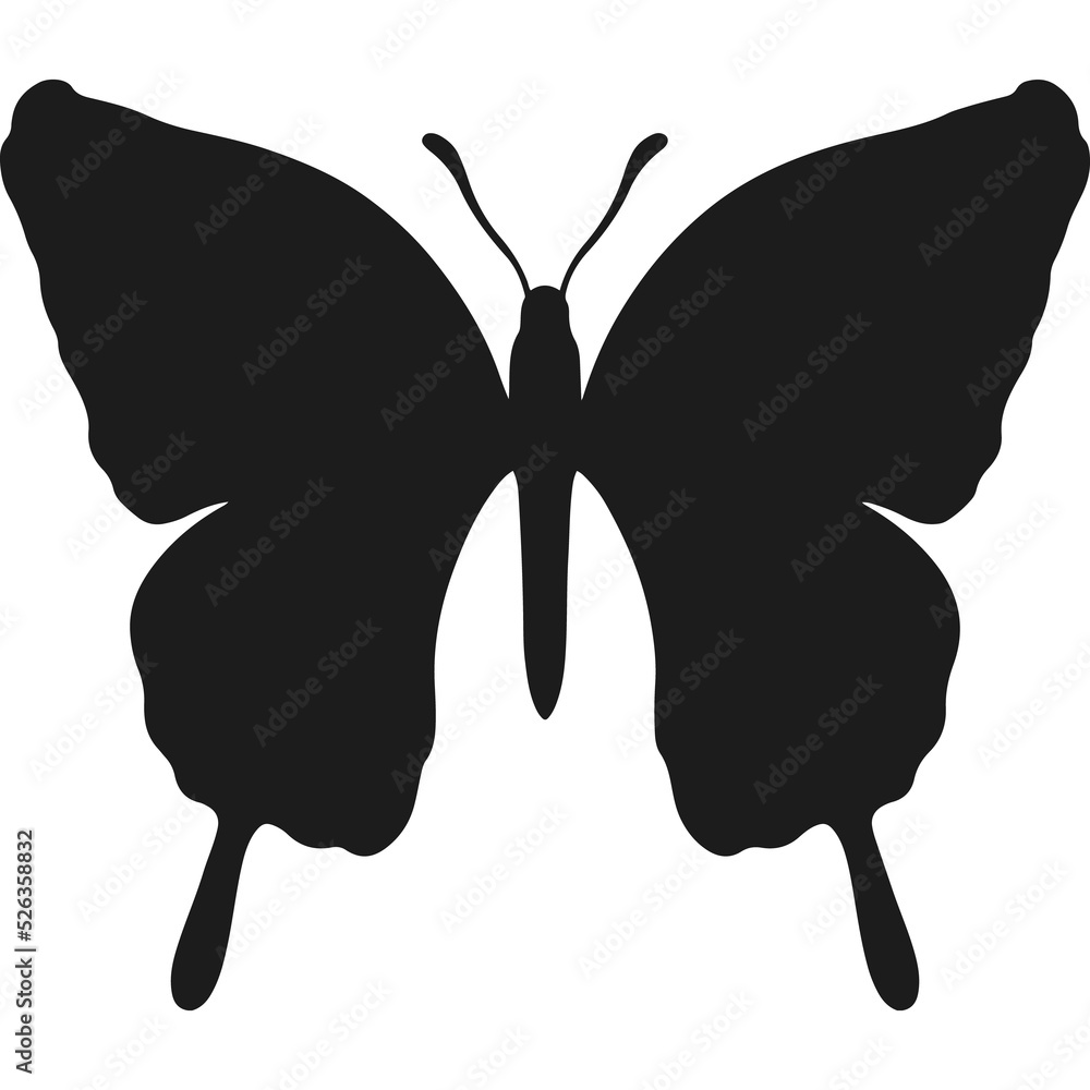 Silhouette butterfly. Black color in transparent background. Sign element clipart png. Silhouette butterfly. Black color in transparent background. Sign element clipart png.