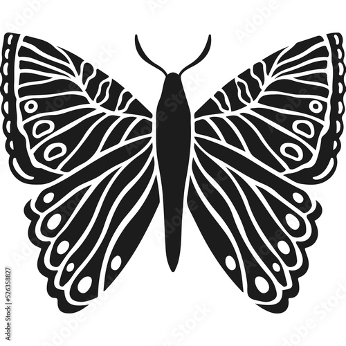 Silhouette butterfly. Black color in transparent background. Sign element clipart png.