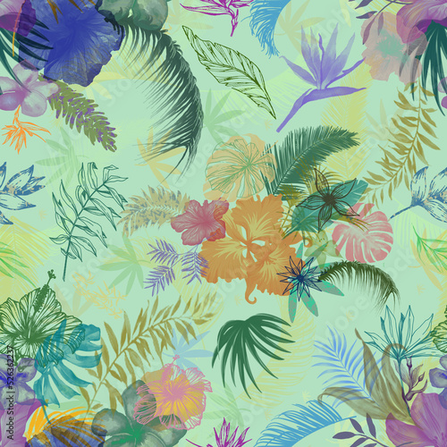 seamless pattern with tropical flowers