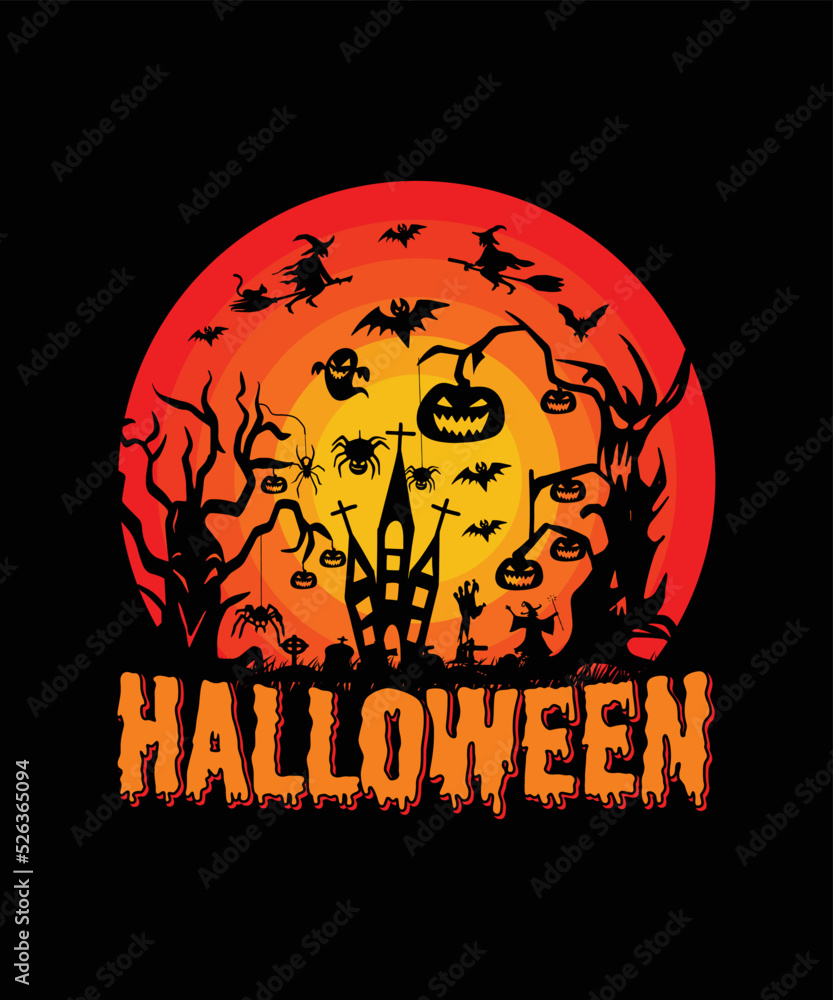  Halloween background with pumpkin and bats/Halloween /Halloween T-shirt Design
