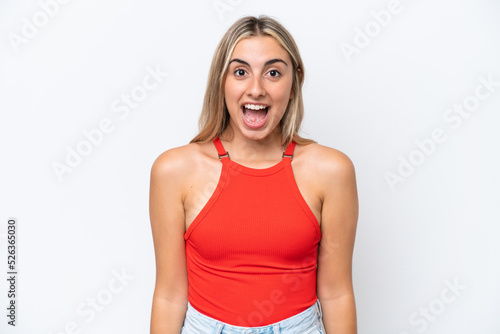 Young caucasian woman isolated on white background with surprise facial expression