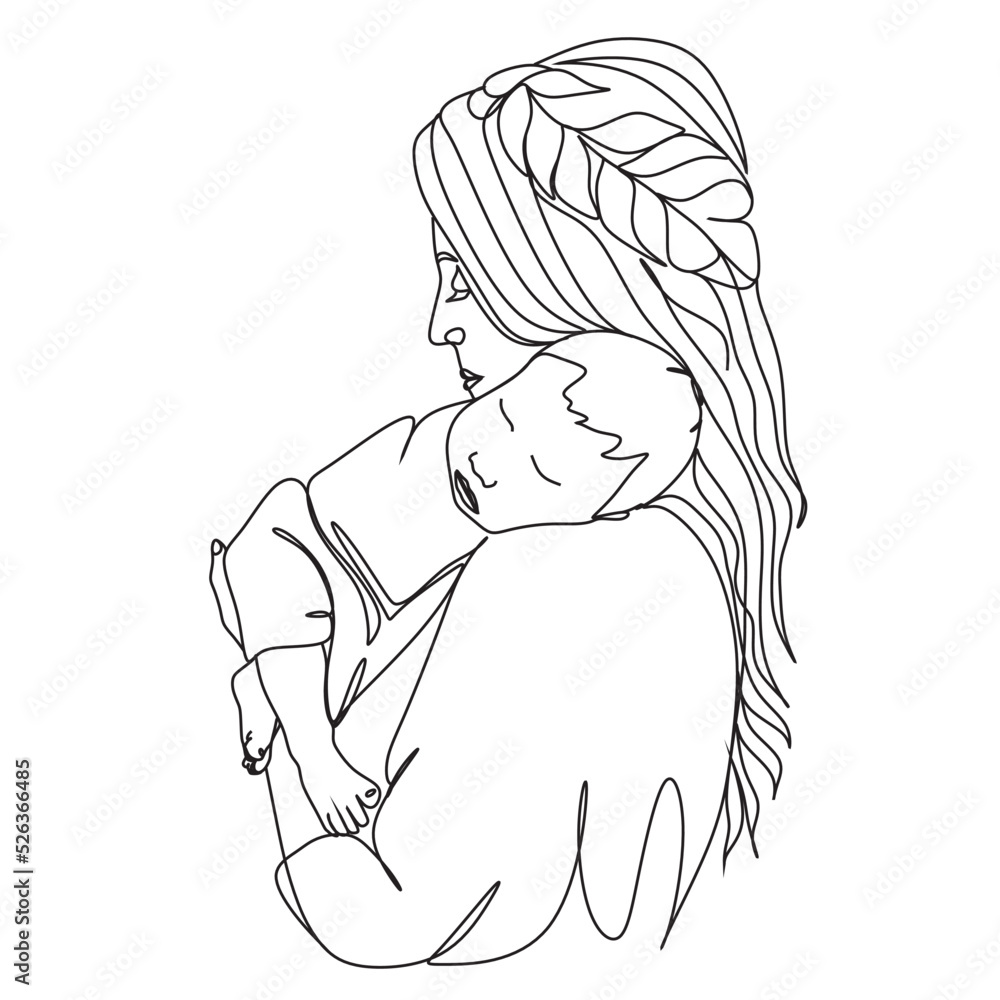 Continuous line drawing of family parenthood and people concept - happy Mother .One line vector art. Continuous line drawing of family parenthood and people concept - happy Mother .One line vector art.