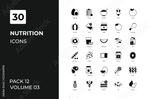 Nutrition icons collection. Set contains such Icons as apple, diet, drink, eco, more 