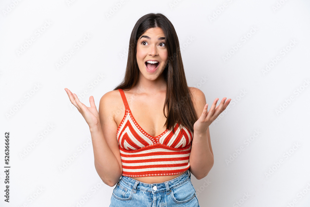 Young Brazilian woman isolated on white background with surprise facial expression Young Brazilian woman isolated on white background with surprise facial expression