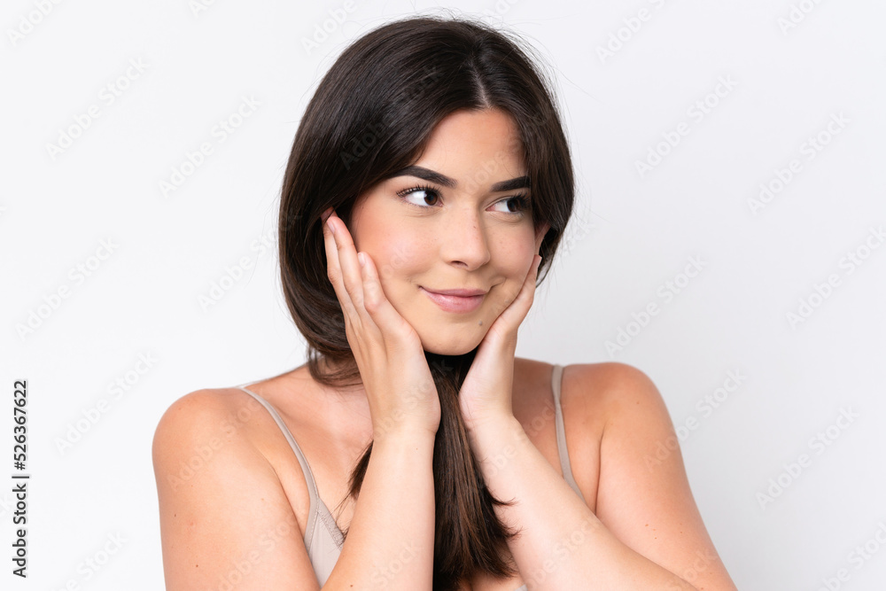 Young Brazilian woman isolated on white background with happy expression. Close up portrait Young Brazilian woman isolated on white background with happy expression. Close up portrait