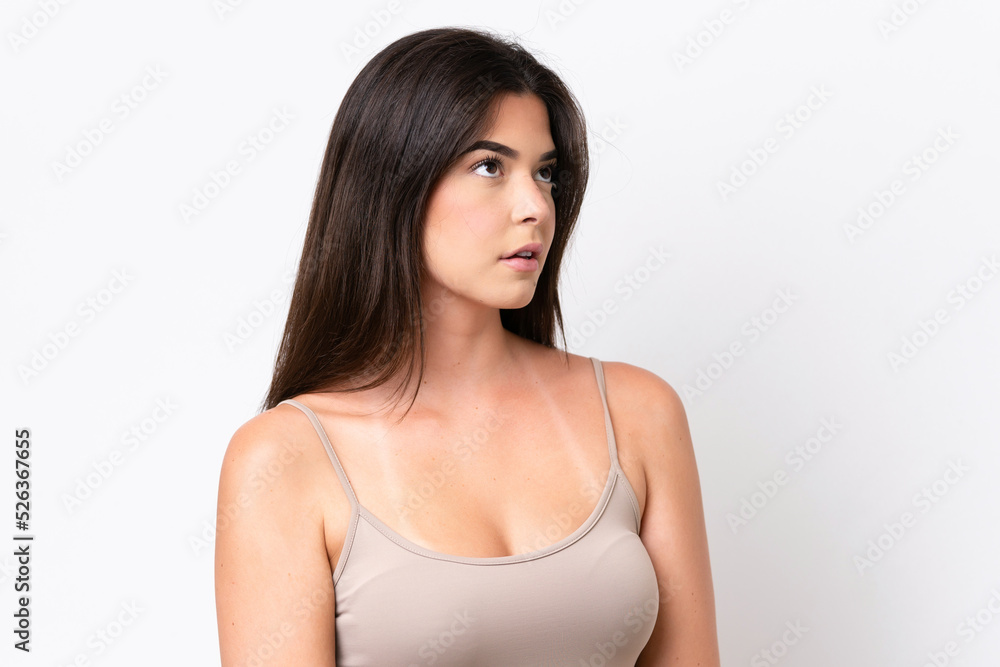 Young Brazilian woman isolated on white background . Portrait Young Brazilian woman isolated on white background . Portrait