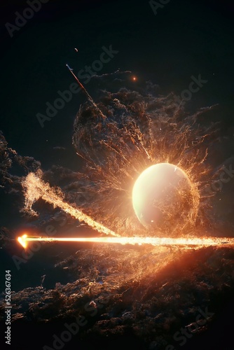 Fotografia galactic trebuchet from a distant future throwing planet
