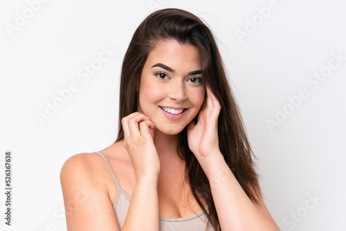 Young Brazilian woman isolated on white background . Portrait