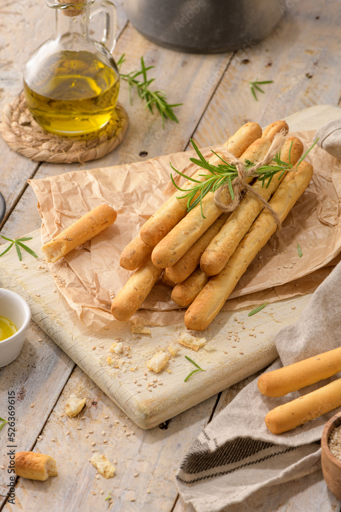 Traditional italian breadsticks grissini Traditional italian breadsticks grissini
