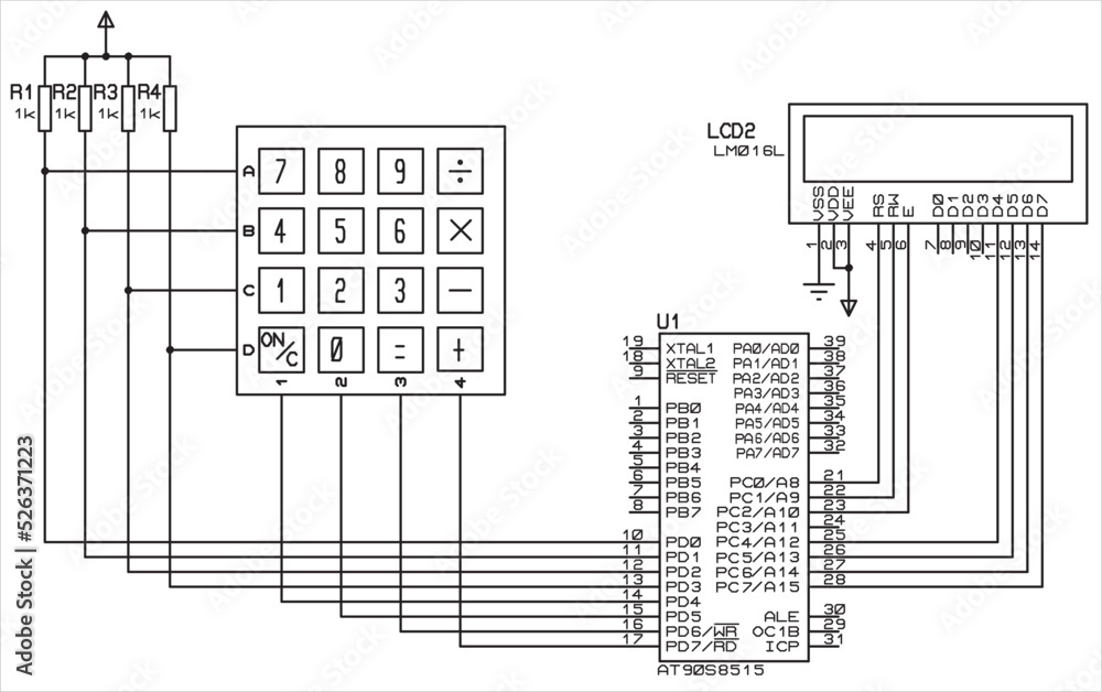The vector electrical schematic diagram of a digital information output ...