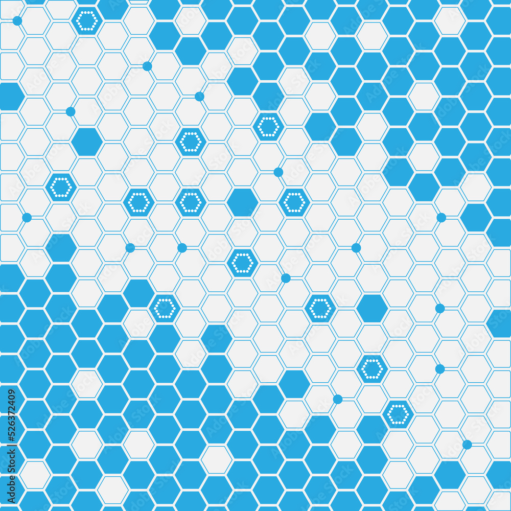 Blue tech hexagon pattern design with white background