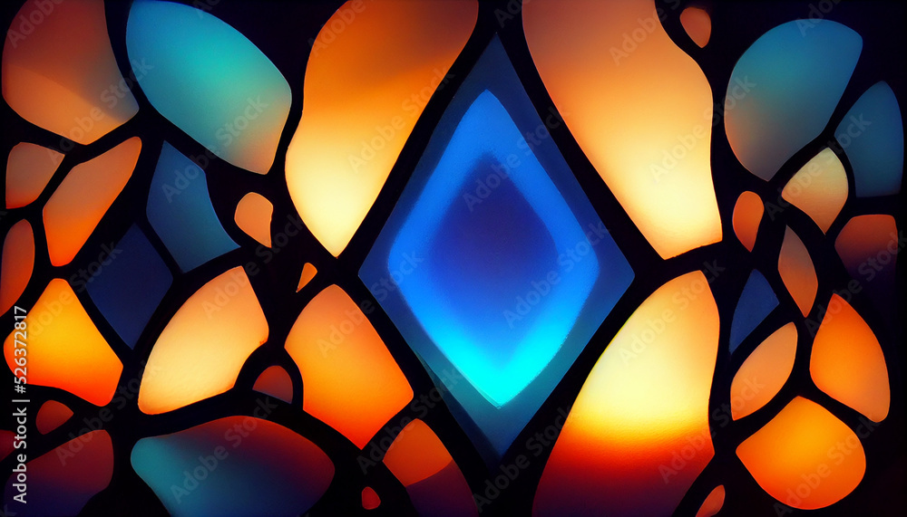 Blue glowing stained glass pattern background. Stock Illustration