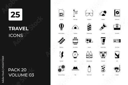 Travel icons collection. Set contains such Icons as airplane, baggage, beach, more 