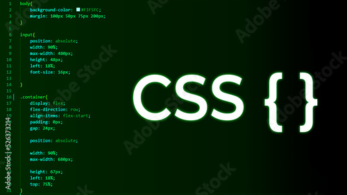 css code on dark background in code editor and word CSS, Banner for CSS programming, CSS inscription against and code background, Cascading Style Sheets photo