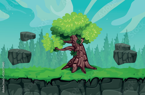 Landscape Big Tree Game background cartoon vector , game design nature asset
