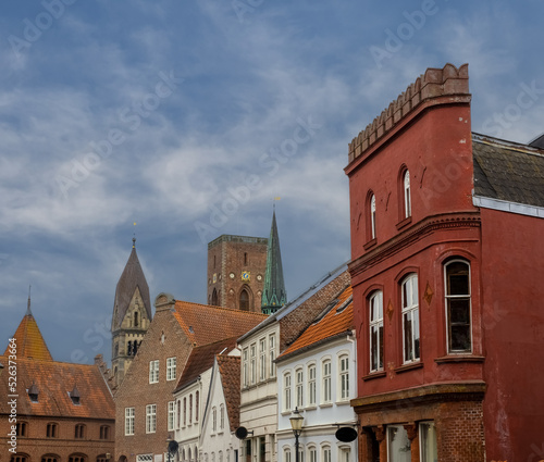 Street scenes in the historical town of Ribe, South West Jutland, Denmark. The oldest town in Denmark and in Scandinavia, established in the early eighth century in the Germanic Iron Age. © Luis
