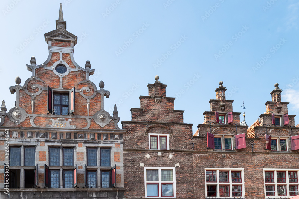 Facades of historic buildings at the Great market in the city of Nijmegen.