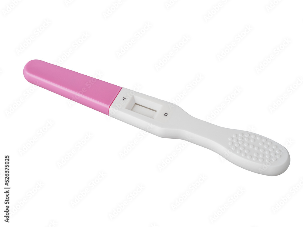 White and pink pregnancy test on transparent background.
White and pink pregnancy test on transparent background.
