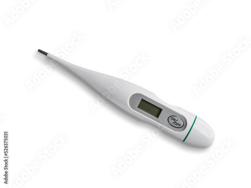 Electronic thermometer isolated on transparent background. Fever diagnostic and healthcare concept.