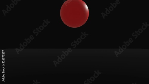 Red ball bounces and hits viewer, 3d animation