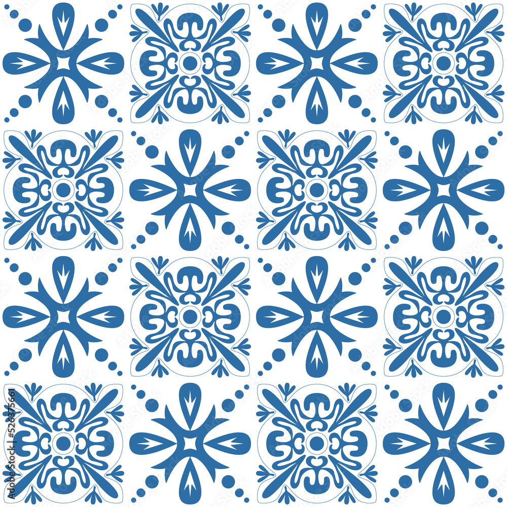 Blue indigo square pattern Azulejo tiles for interior decoration Blue indigo square pattern Azulejo tiles for interior decoration