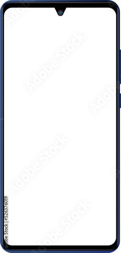 Smartphone modern realistic design mock up with an empty blank white screen, front view, illustration cutout and isolated on white