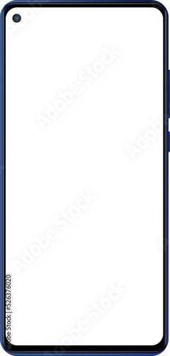 Smartphone modern realistic design mock up with an empty blank white screen, front view, illustration cutout and isolated on white