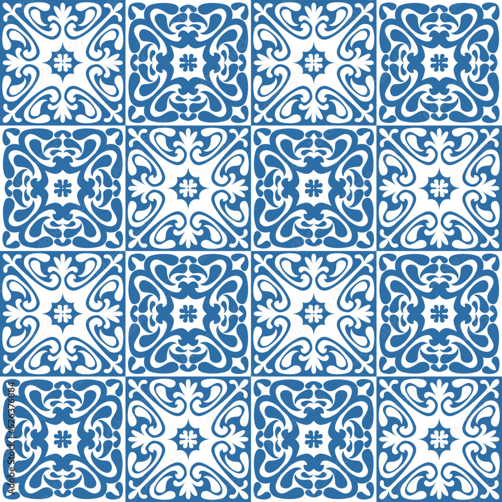 Azulejo square ceramic spanish tile, retro geometric vector illustration