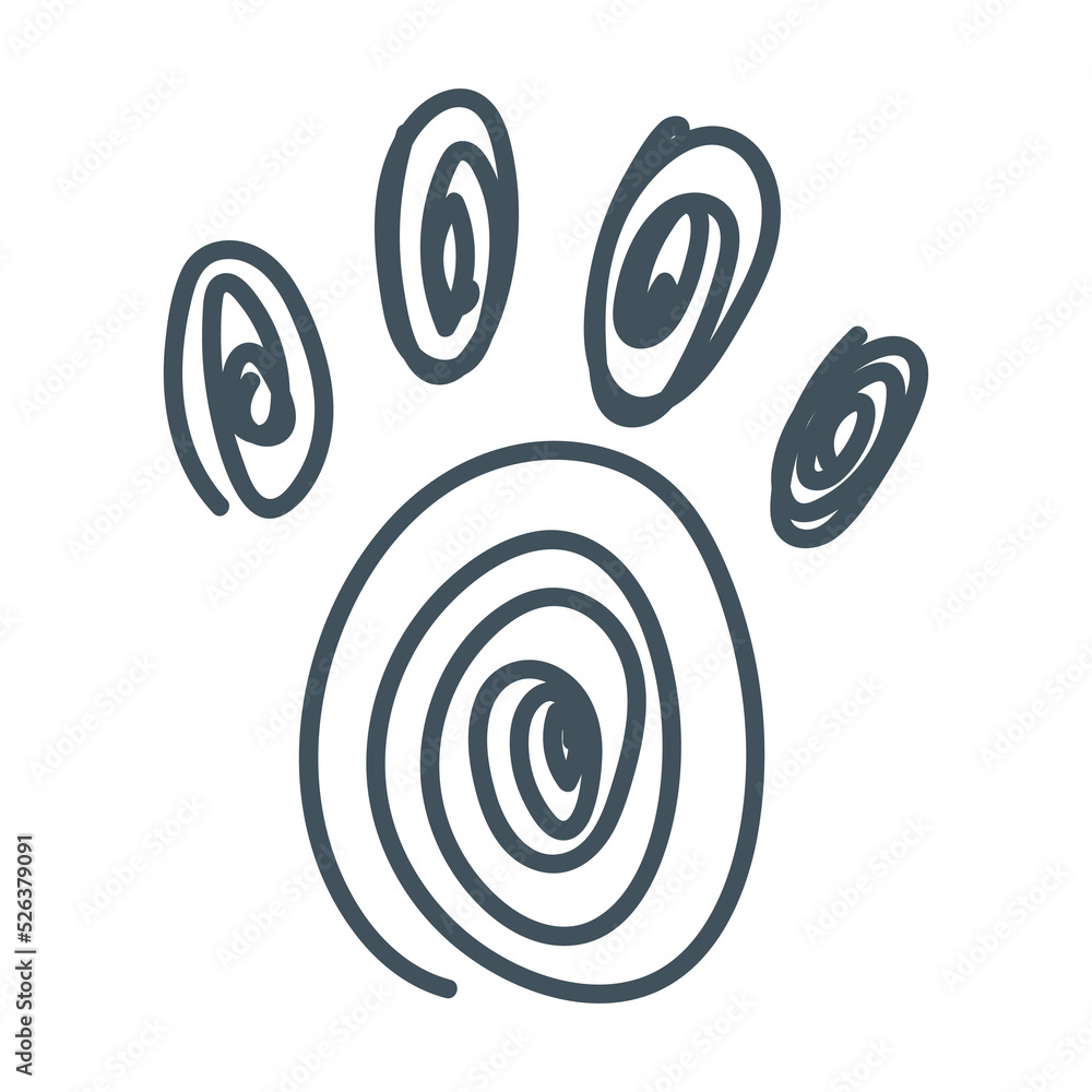 Simple doodle paw. Animal track. set for decoration. Vector illustration isolated on white background