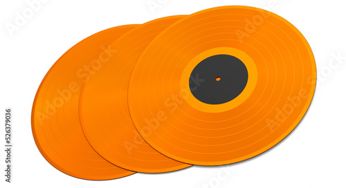 Set of vinyl LP records with label isolated on white background.