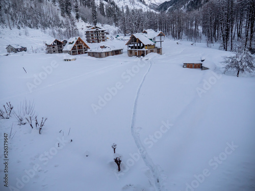 Beautiful Snow Mountains scene at Himachal Pradesh Solang Valley Manali, near rohtang pass, India.