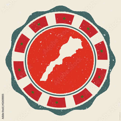 Morocco vintage sign. Grunge round logo with map and flags of Morocco. Authentic vector illustration.