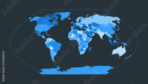 World Map. Eckert V projection. Futuristic world illustration for your infographic. Nice blue colors palette. Awesome vector illustration.