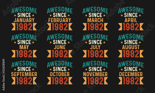 Awesome since January, February, March, April, May, June, July, August, September, October, November, and December 1982. Retro vintage all month in 1982 birthday celebration design