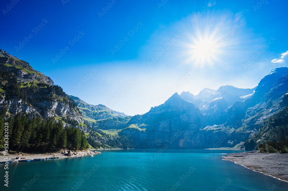 Naklejka premium Oeschinensee on a sunny summer day in Switzerland, Kandersteg