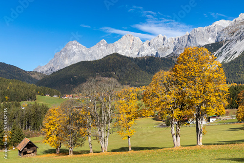 autumn view of Dachstein massif in Austria