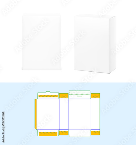 Set of realistic cardboard box mockup with layout. Front and perspective view. Vector illustration isolated on white background. Can be use for food, cereals and etc. Ready for your design. EPS10.	