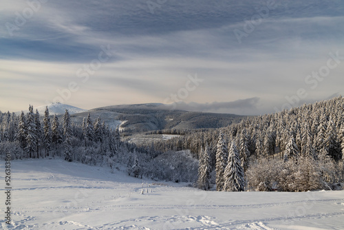 Winter landscape with Snezka, Giant Mountains (Krkonose), Northern Bohemia, Czech Republic