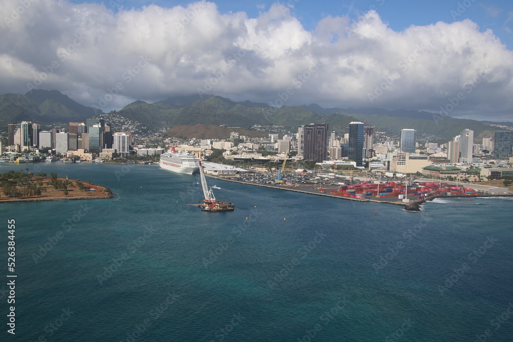Aerial view of port of Oahu in Honolulu, Hawaii