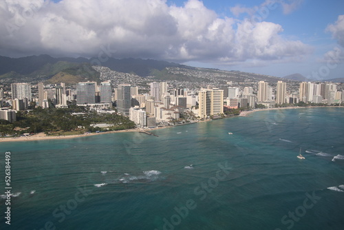 Aerial view of Honolulu, Hawaii with Waikiki Beach and Diamond Head in the background