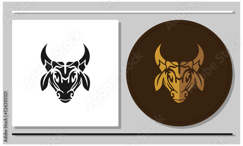 Cow or bull head logo with engraving or tattoo theme