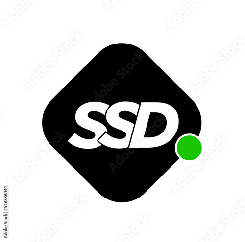 SSD company name initial letters monogram on dark grey rhombus shape background, logo design concept