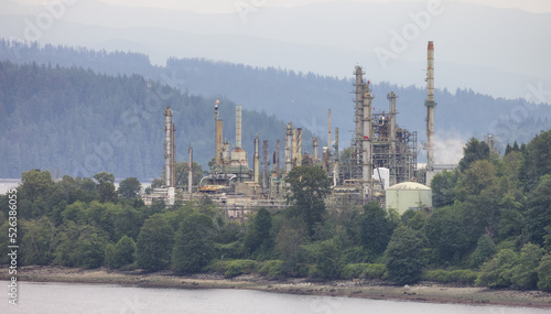 Oil Refinery Industry in Vancouver, British Columbia, Canada. Cloudy Rainy Day.