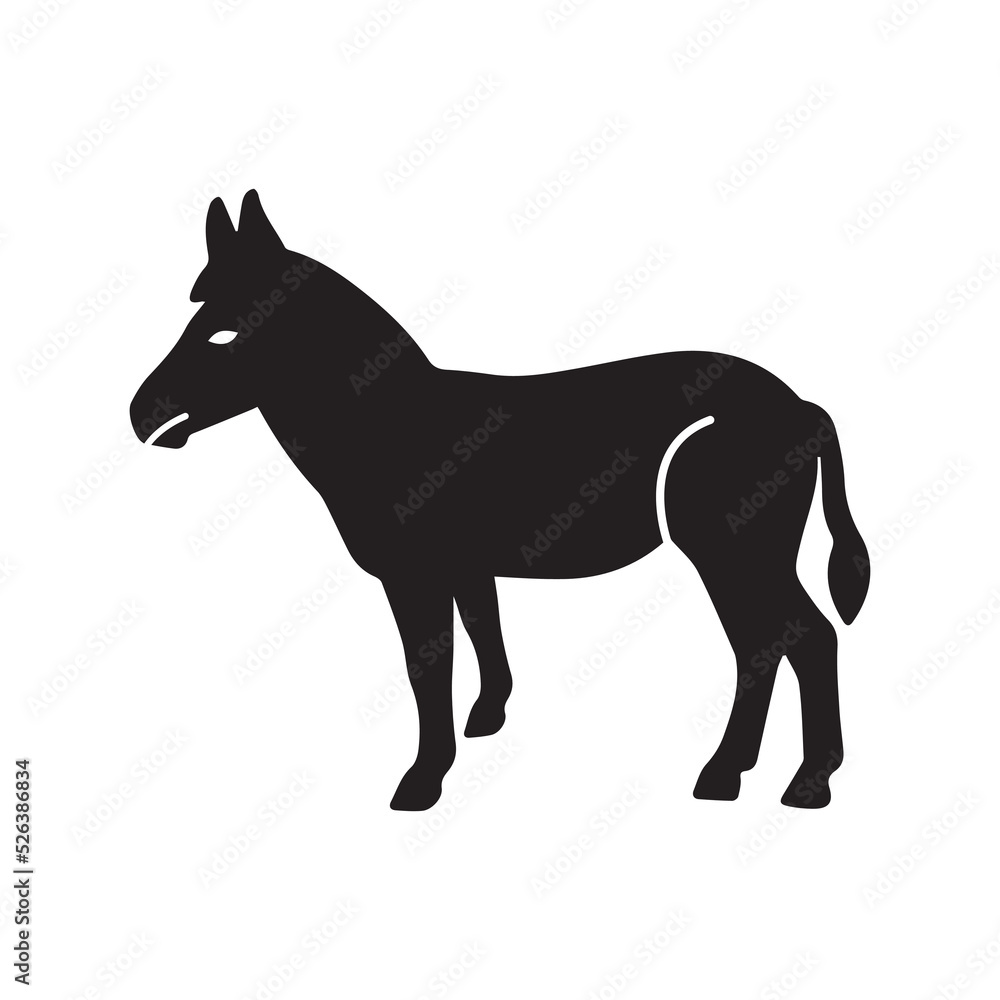 Domestic draught animal donkey icon | Black Vector illustration |