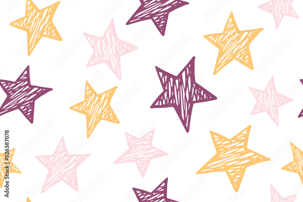 Obraz premium Scribble stars grunge vector seamless pattern. Cosmos background.