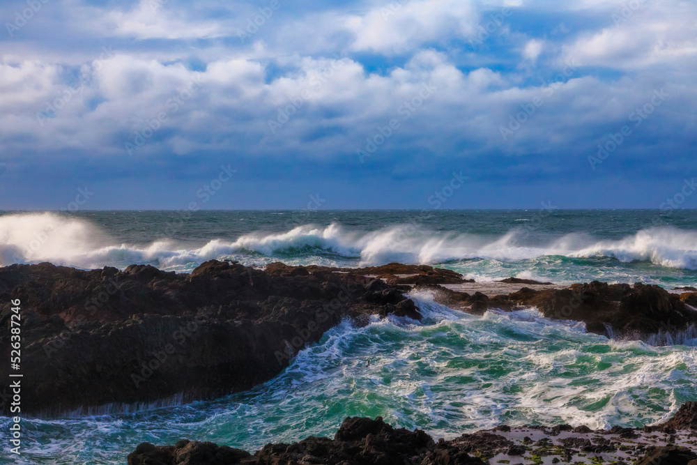Crashing waves along the Oregon coast