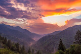 Dramatic skies at sunset over the Morton Overlook in the Smoky Mountains