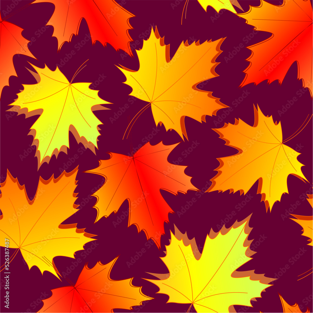 Obraz premium seamless asymmetric pattern of autumn maple leaves on a dark magenta background, texture, design