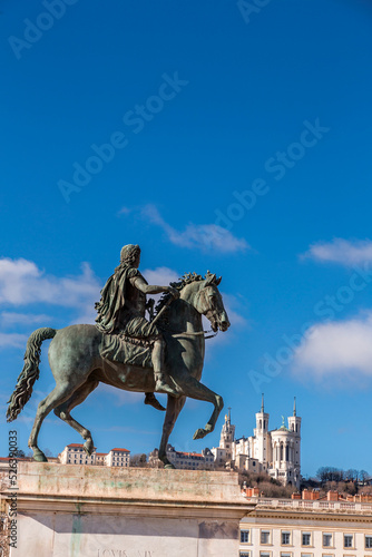 Equestrian sculpture of the King Louis XIV, Lyon, France photo